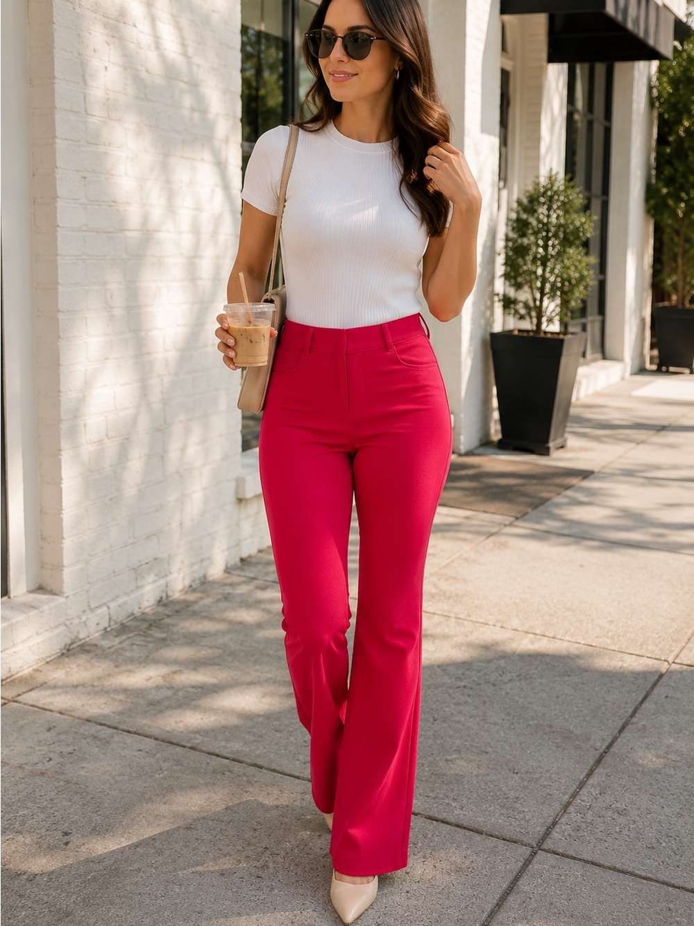 Maze Collection Raspberry Pink Pull-On Flare Pants Stretch Knit Size M